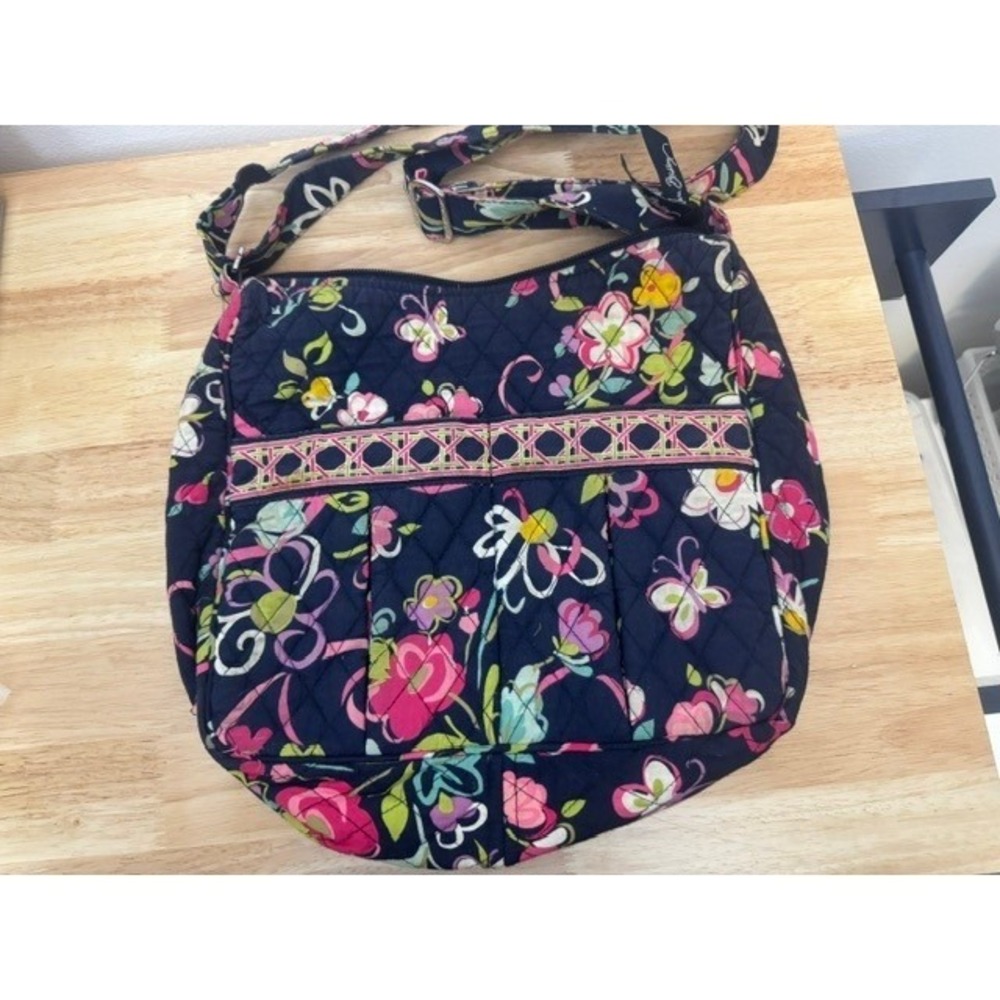 Vera Bradley Quilted Floral Butterfly Crossbody Bag Navy Blue Adjustable Strap